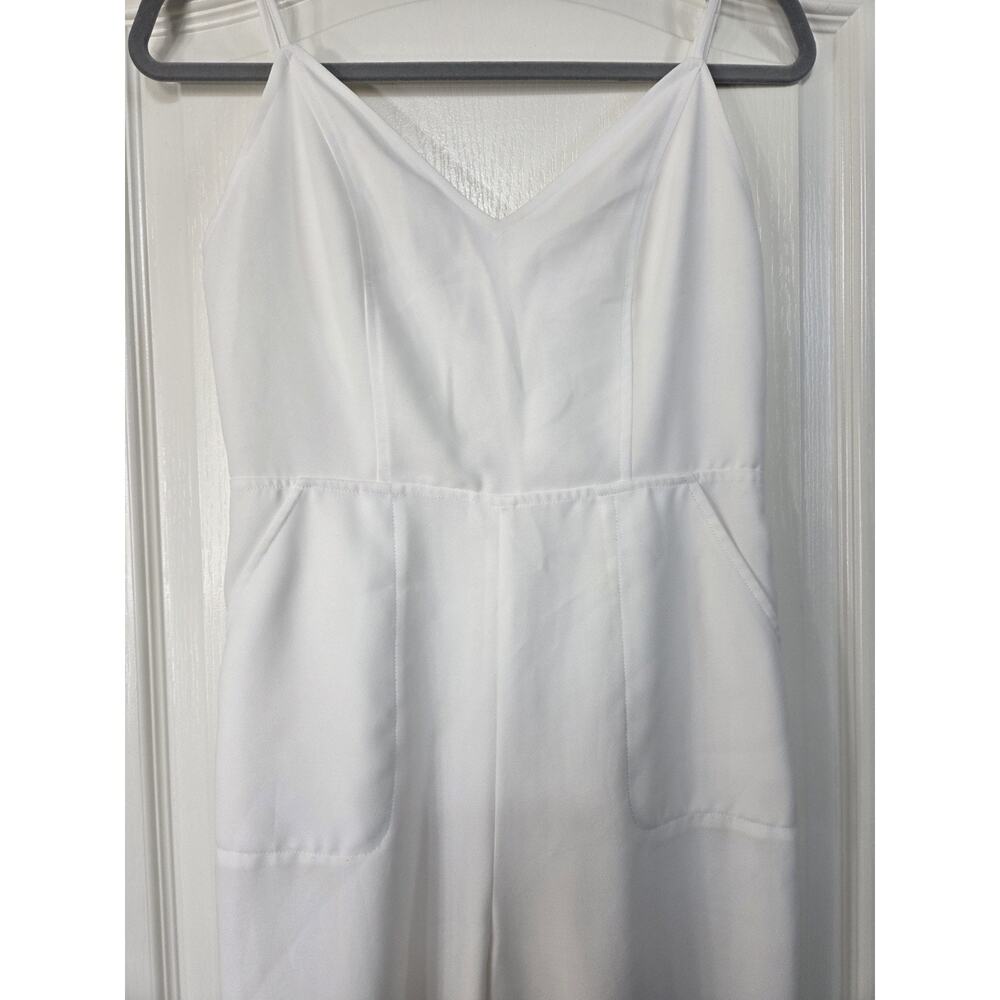 Avec Les Filles White Fitted Wide Leg V-Neck Cropped One-Piece Jumpsuit, Size 2 - Picture 7 of 16